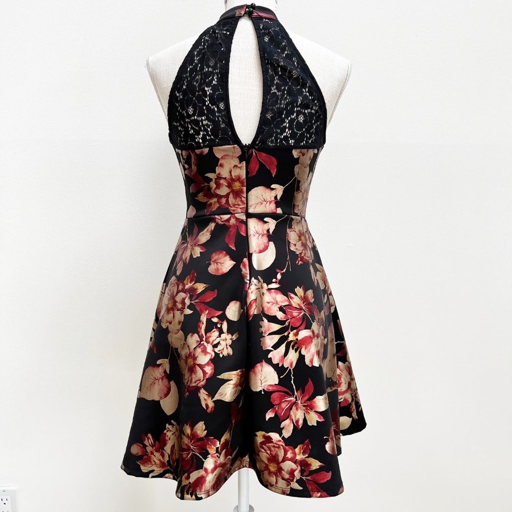 NWT Francesca's Lace and Satin Floral Fit and Flare Tea Length Halter Dress - Picture 3 of 16